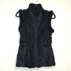 Jocelyn rabbit fur reversible vest black size S knit back nylon sleeveless